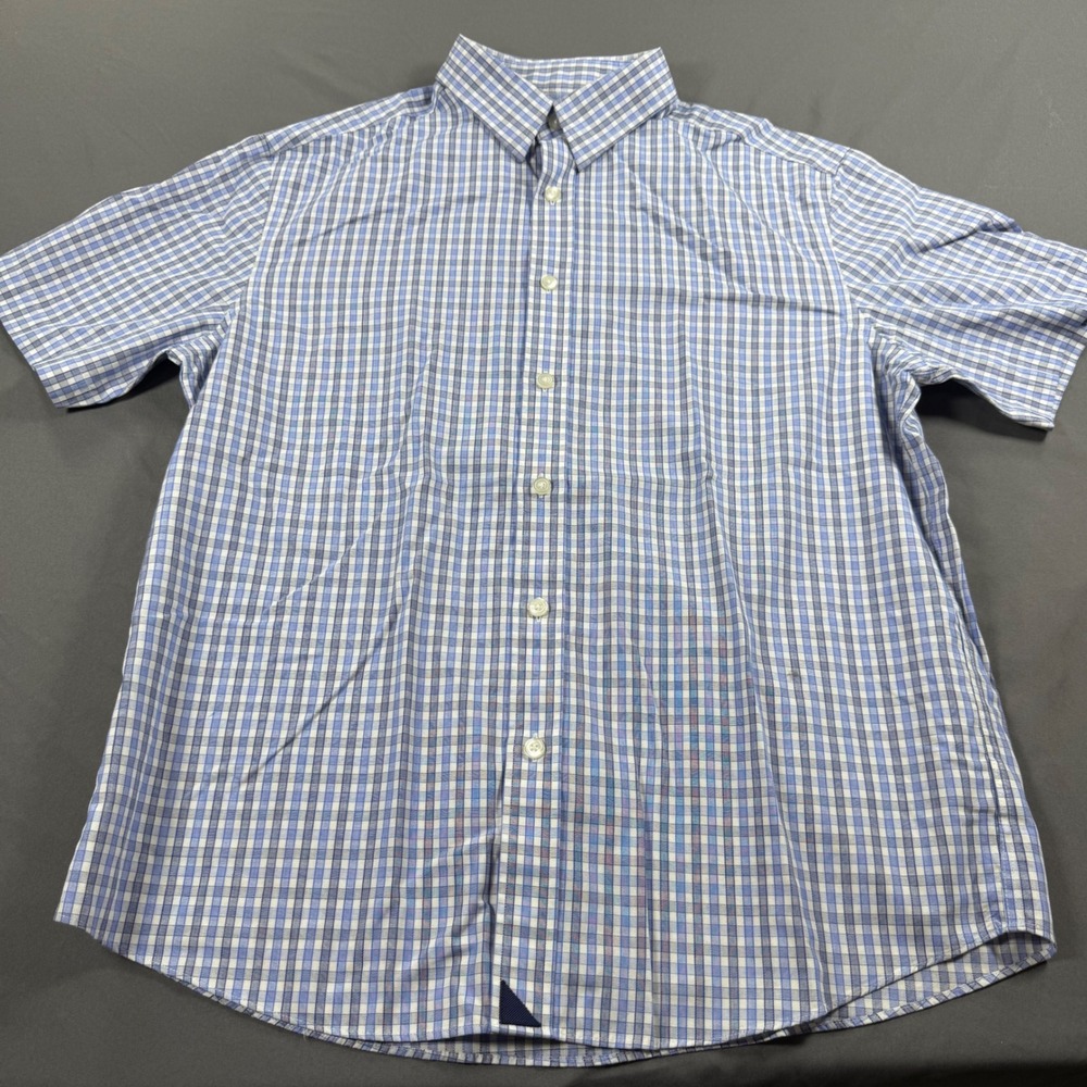 UNTUCKit Dante WF Blue White Check Short Sleeve Button Down Shirt Mens Medium
